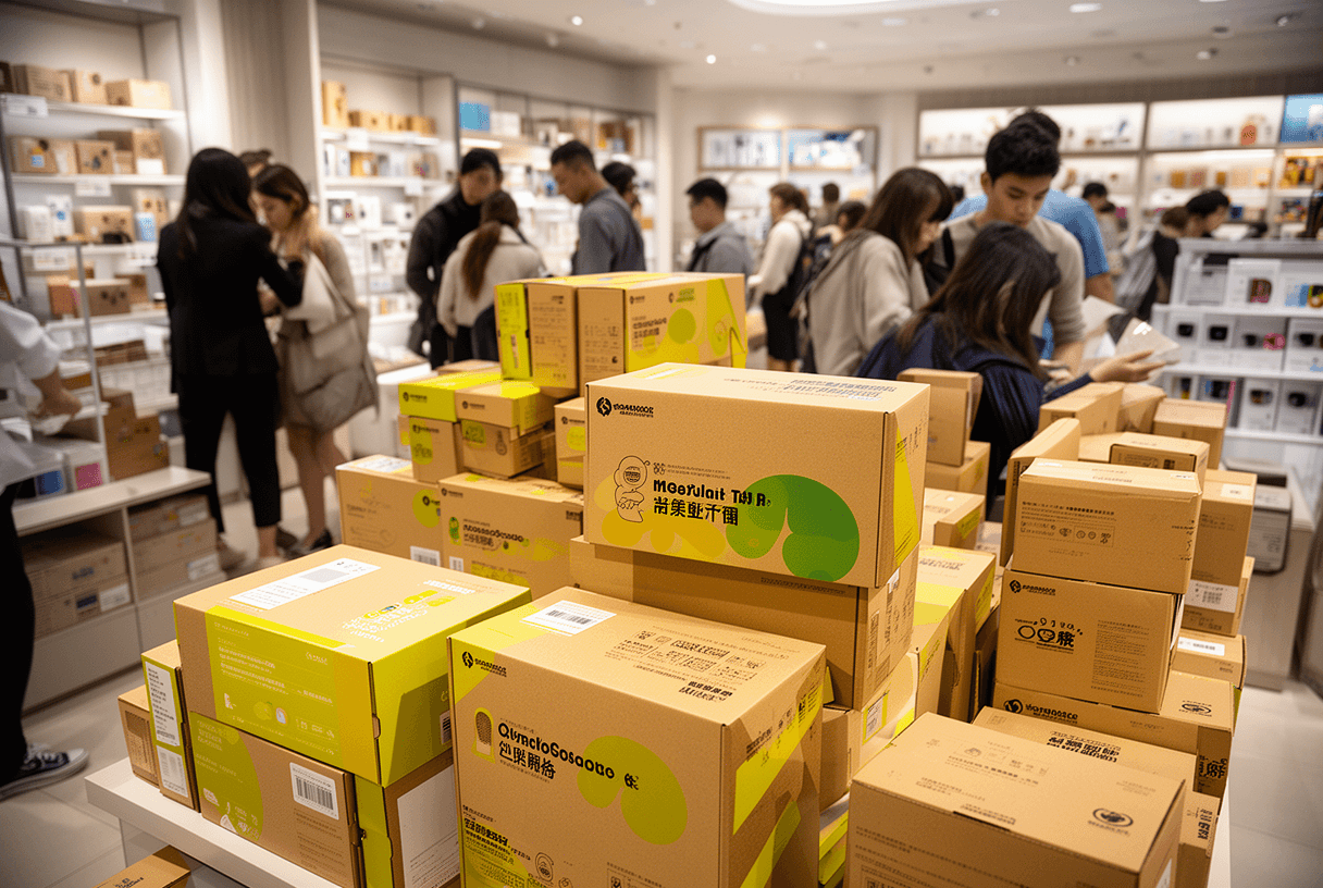 Présentoir de boîtes carton personnalisées en boutique